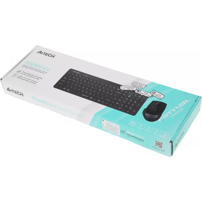 Клавиатура + мышь A4Tech Fstyler FG2400 Air2 клав:черный мышь:черный USB беспроводная slim (FG2400 AIR2 BLACK)