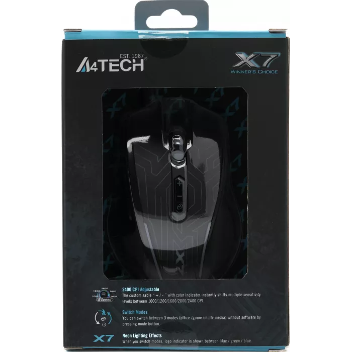 Мышь A4Tech X87 черный оптическая 2400dpi USB 8but (X87 (MAZE))