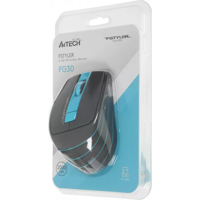 Мышь A4Tech Fstyler FG30 серый/синий оптическая 2000dpi беспров. USB 6but (FG30 BLUE)