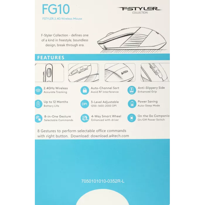 Мышь A4Tech Fstyler FG10 черный/синий оптическая 2000dpi беспров. USB 4but (FG10 BLUE)