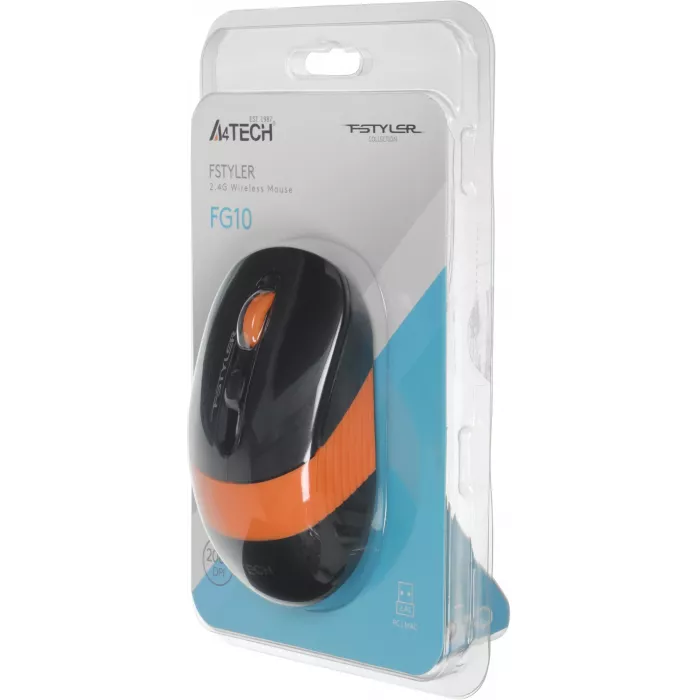 Мышь A4Tech Fstyler FG10 черный/оранжевый оптическая 2000dpi беспров. USB 4but (FG10 ORANGE)