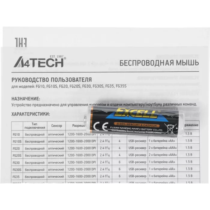 Мышь A4Tech Fstyler FG10 белый/серый оптическая 2000dpi беспров. USB 3but (FG10 WHITE)