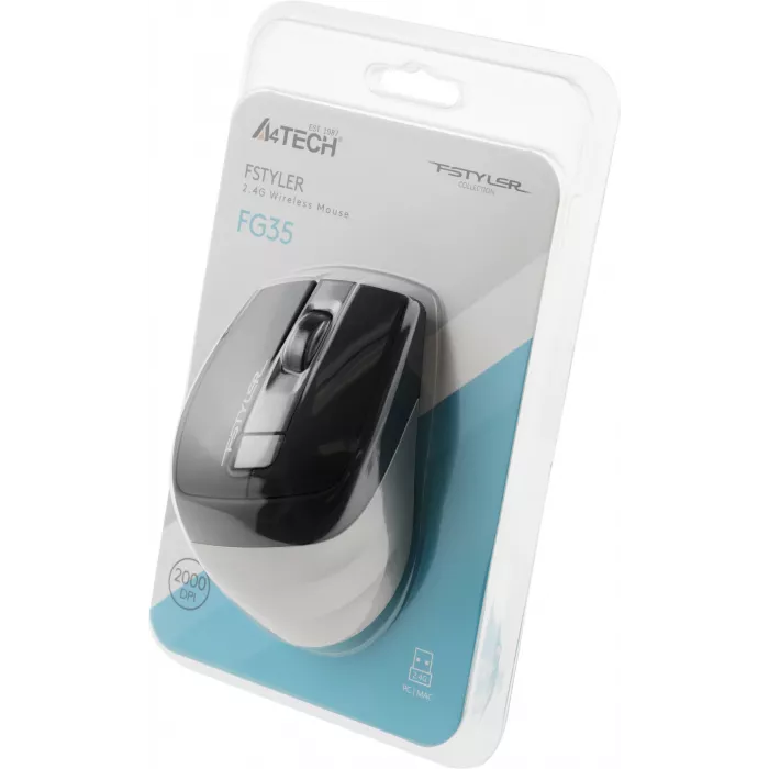 Мышь A4Tech Fstyler FG35 серый/черный оптическая 2000dpi беспров. USB 6but (FG35 GREY)