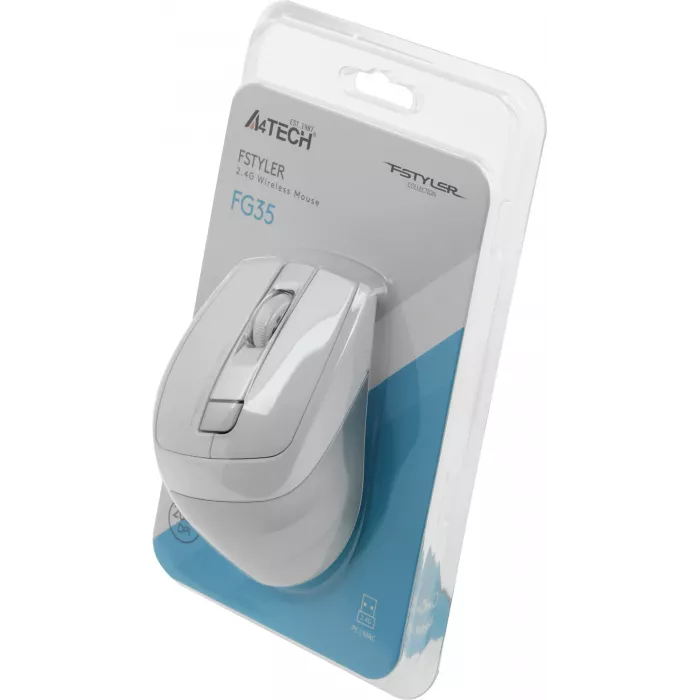 Мышь A4Tech Fstyler FG35 серебристый/белый оптическая 2000dpi беспров. USB 6but (FG35 SILVER)