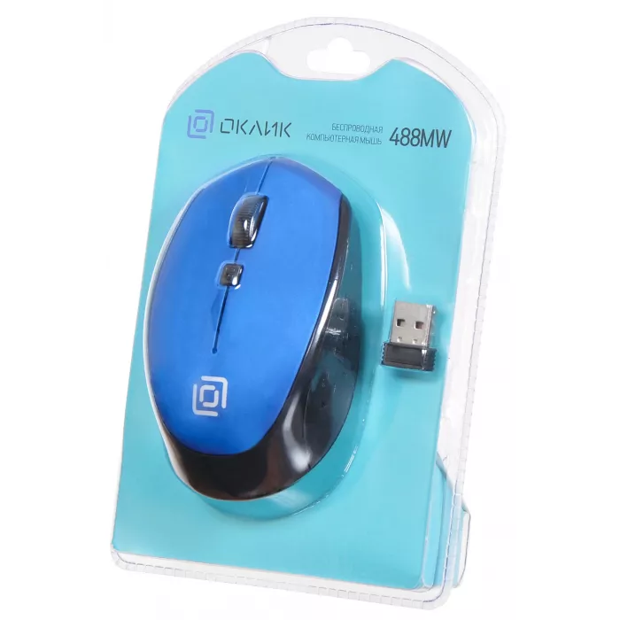 Мышь Оклик 488MW черный/синий оптическая 1600dpi беспров. USB для ноутбука 4but (1196569)