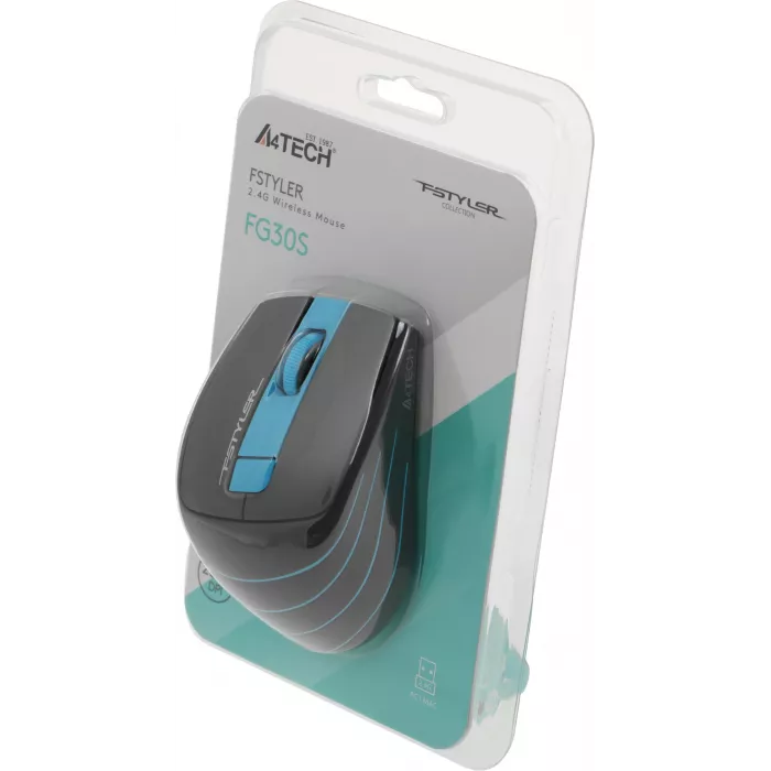 Мышь A4Tech Fstyler FG30S серый/синий оптическая 2000dpi silent беспров. USB 5but (FG30S BLUE)