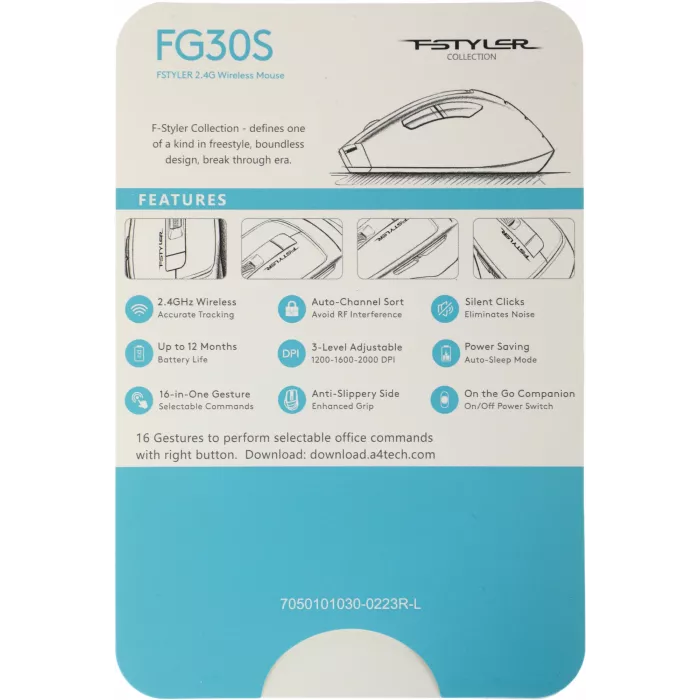 Мышь A4Tech Fstyler FG30S серый/оранжевый оптическая 2000dpi silent беспров. USB 6but (FG30S ORANGE)