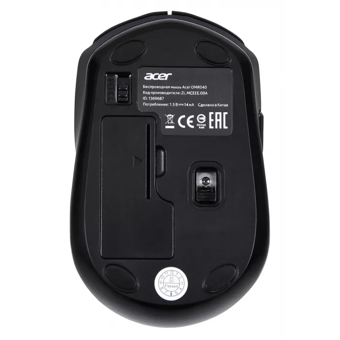 Мышь Acer OMR040 черный оптическая 1600dpi беспров. USB 6but (ZL.MCEEE.00A)