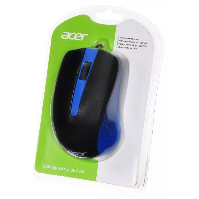 Мышь Acer OMW011 черный/синий оптическая 1200dpi USB 3but (ZL.MCEEE.002)