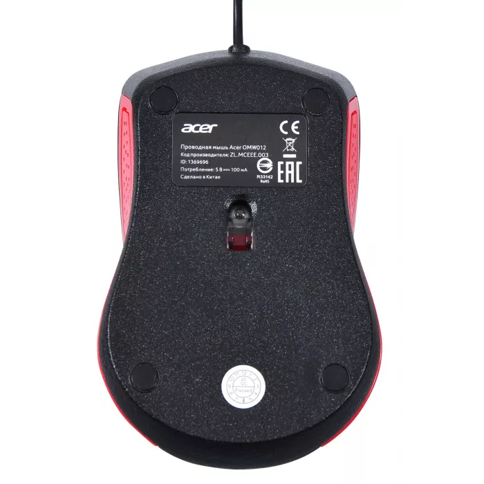Мышь Acer OMW012 черный/красный оптическая 1200dpi USB 3but (ZL.MCEEE.003)