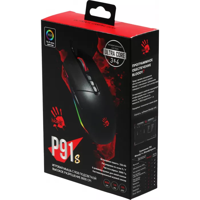 Мышь A4Tech Bloody P91s черный оптическая 8000dpi USB 8but (P91S BLACK ACTIVATED)