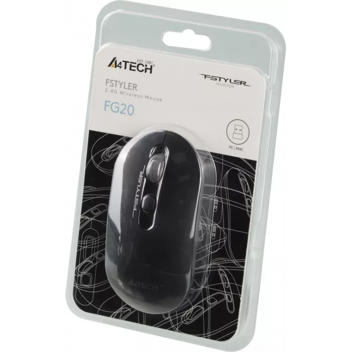 Мышь A4Tech Fstyler FG20 серый оптическая 2000dpi беспров. USB для ноутбука 4but (FG20 GREY)