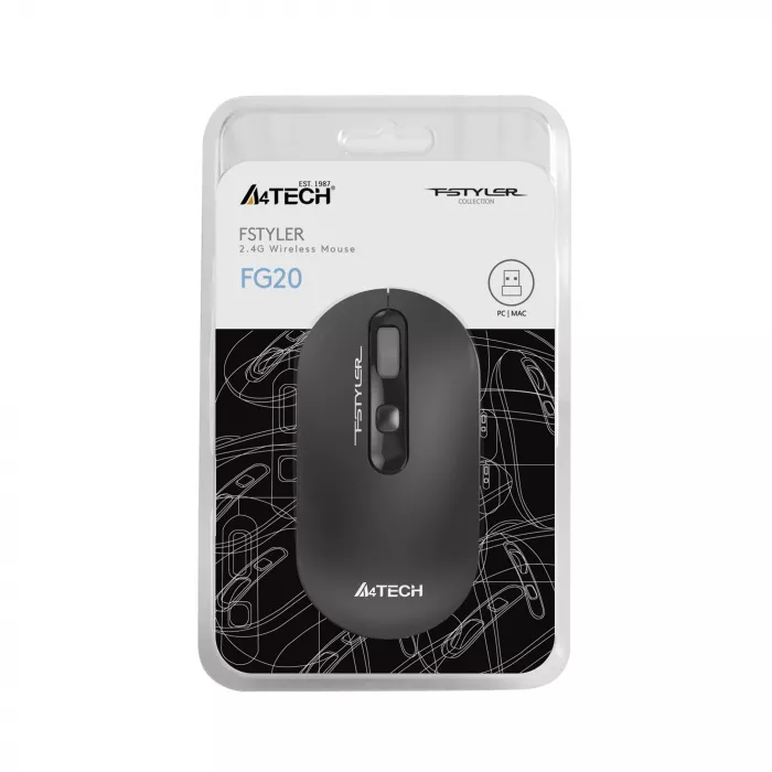 Мышь A4Tech Fstyler FG20 серый оптическая 2000dpi беспров. USB для ноутбука 4but (FG20 GREY)