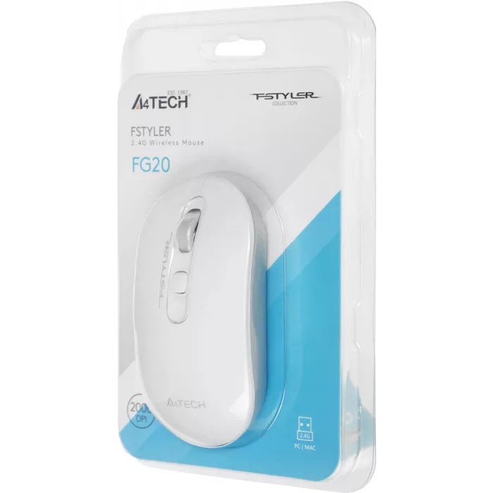 Мышь A4Tech Fstyler FG20 белый оптическая 2000dpi беспров. USB для ноутбука 4but (FG20 WHITE)
