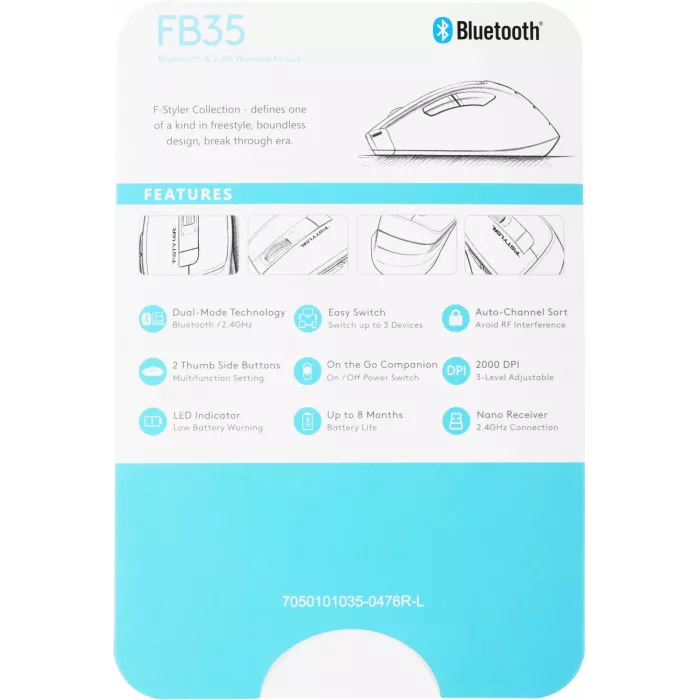 Мышь A4Tech Fstyler FB35 белый/серый оптическая 2000dpi беспров. BT/Radio USB для ноутбука 6but (FB35 ICY WHITE)