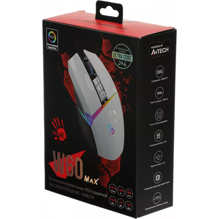Мышь A4Tech Bloody W60 Max белый оптическая 10000dpi USB 10but (W60 MAX (PANDA WHITE))