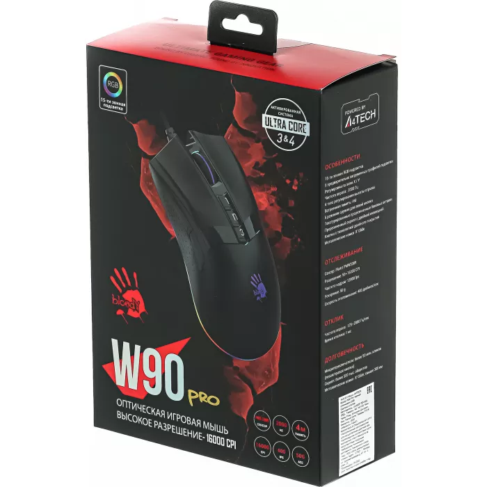 Мышь A4Tech Bloody W90 Pro черный оптическая 16000dpi USB 10but