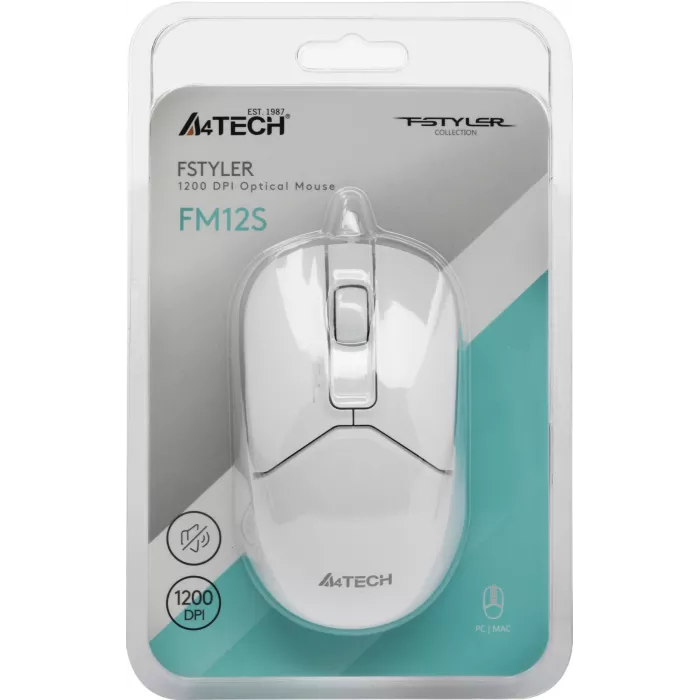 Мышь A4Tech Fstyler FM12S белый оптическая 1200dpi silent USB 3but (FM12S WHITE)