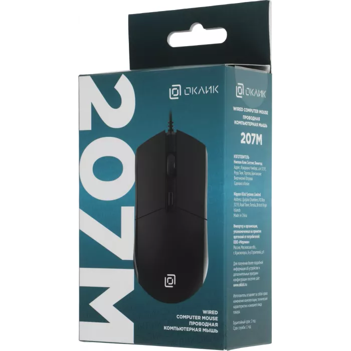 Мышь Оклик 207M черный оптическая 2400dpi USB 4but (1474598)