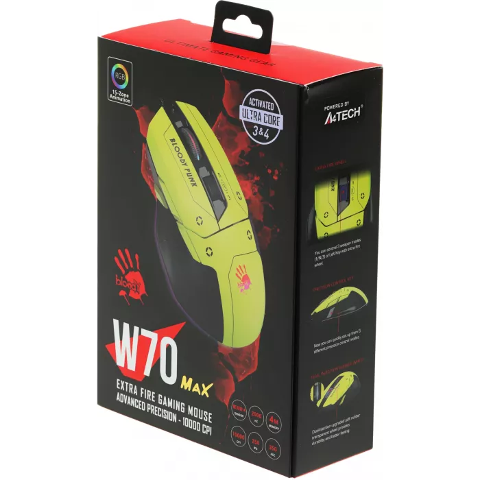 Мышь A4Tech Bloody W70 Max Punk желтый/черный оптическая 10000dpi USB 11but