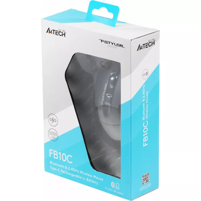 Мышь A4Tech Fstyler FB10C черный оптическая 2000dpi беспров. BT/Radio USB 4but (FB10C STONE BLACK)