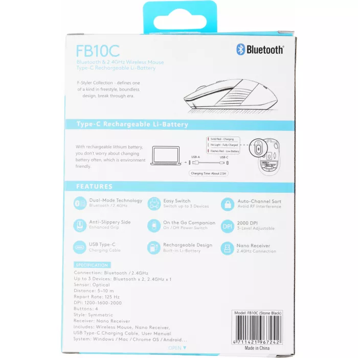 Мышь A4Tech Fstyler FB10C черный оптическая 2000dpi беспров. BT/Radio USB 4but (FB10C STONE BLACK)