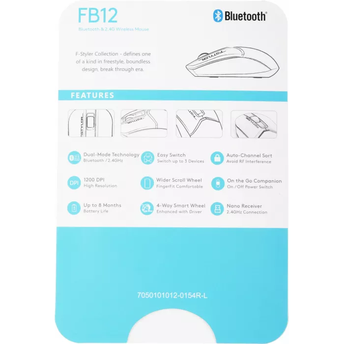 Мышь A4Tech Fstyler FB12 черный оптическая 1200dpi беспров. BT/Radio USB 3but (FB12 BLACK)