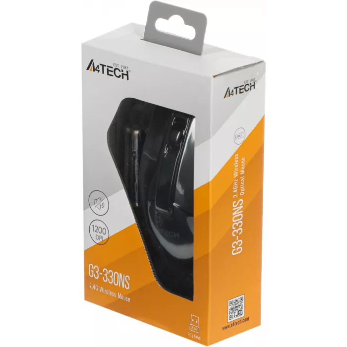 Мышь A4Tech G3-330NS черный оптическая 1200dpi silent беспров. USB 3but