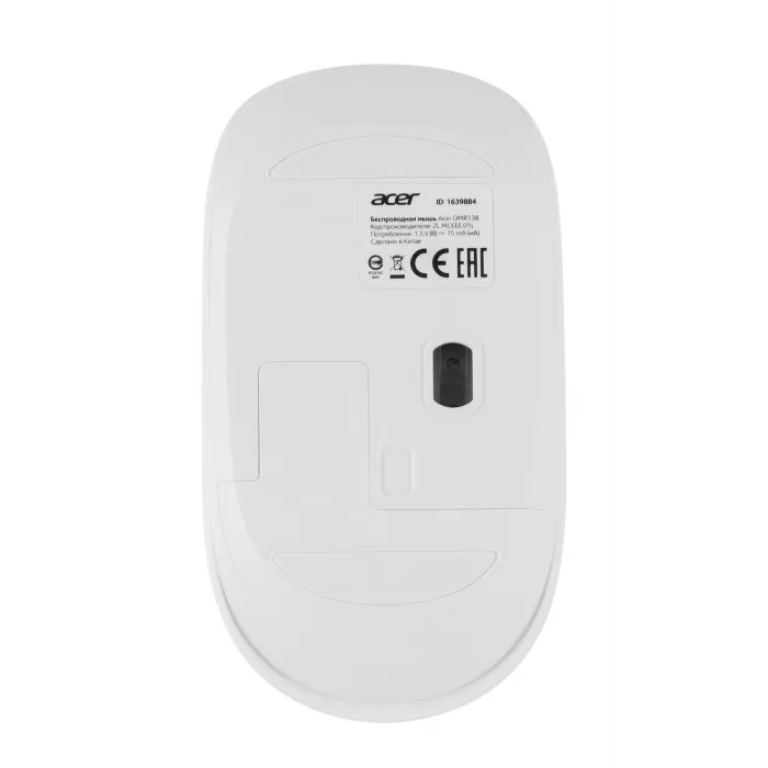 Мышь Acer OMR138 белый оптическая 1600dpi беспров. USB 3but (ZL.MCEEE.01L)