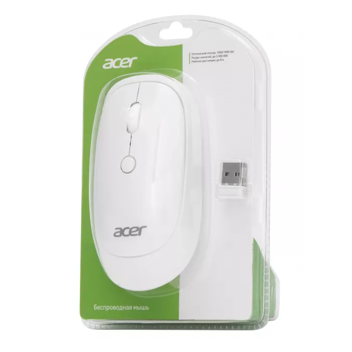 Мышь Acer OMR138 белый оптическая 1600dpi беспров. USB 3but (ZL.MCEEE.01L)
