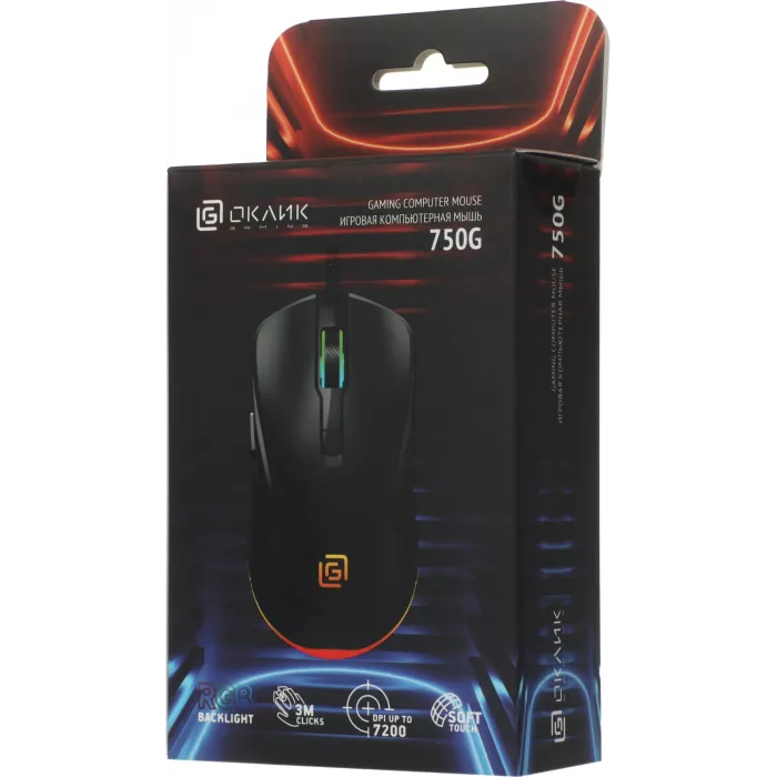 Мышь Оклик 750G черный оптическая 7200dpi USB 5but (1796789)