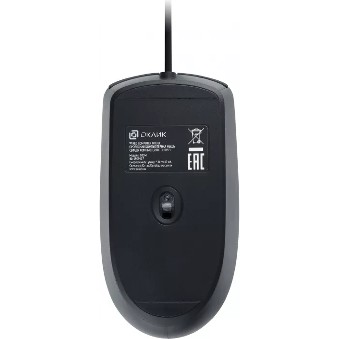 Мышь Оклик 100M черный оптическая 1600dpi USB для ноутбука 4but (1909417)