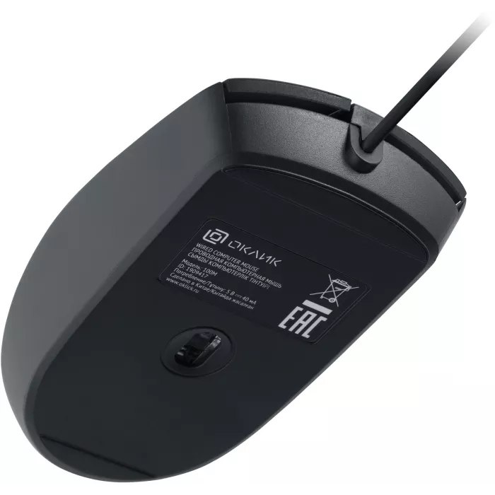 Мышь Оклик 100M черный оптическая 1600dpi USB для ноутбука 4but (1909417)