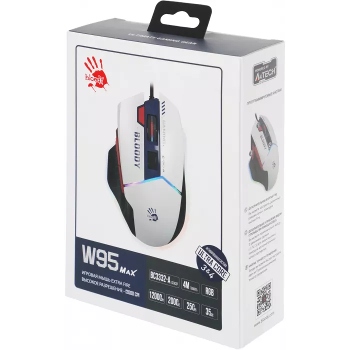 Мышь A4Tech Bloody W95 Max Sports синий/белый оптическая 12000dpi USB 10but (W95 MAX SPORTS NAVY)
