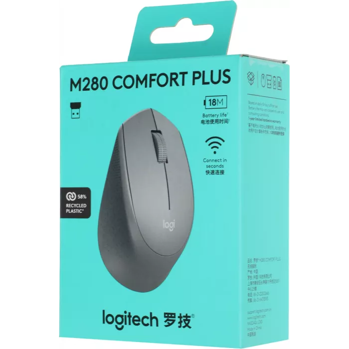 Мышь Logitech M280 серый оптическая 1000dpi беспров. USB 2but (910-004310)