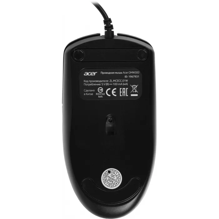 Мышь Acer OMW300 черный оптическая 1200dpi USB 3but (ZL.MCECC.01W)