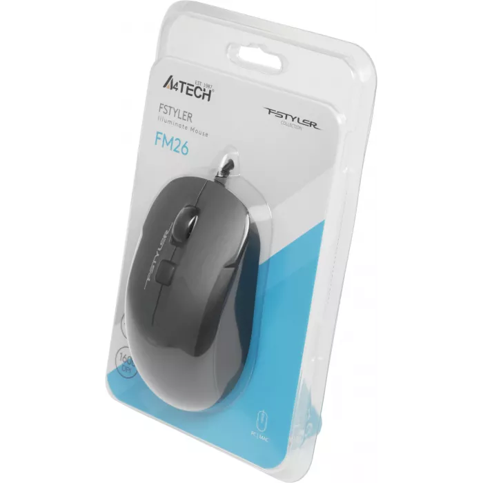 Мышь A4Tech Fstyler FM26 серый/черный оптическая 1600dpi USB для ноутбука 4but (FM26 USB (SMOKY GREY))