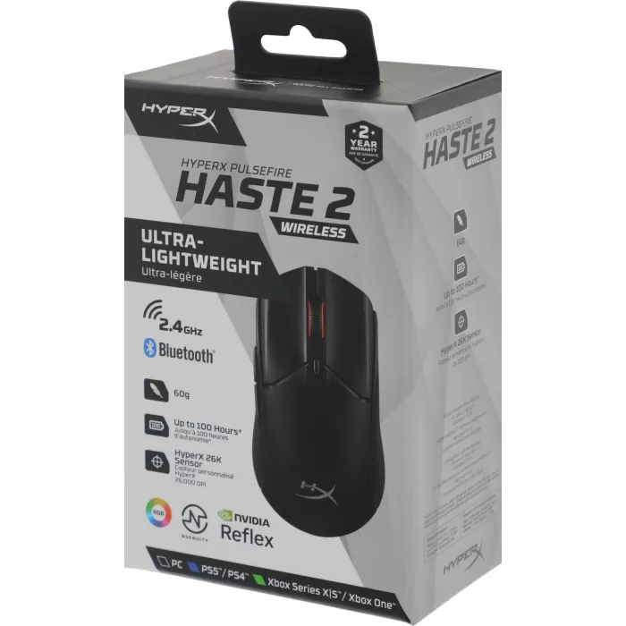 Мышь HyperX Haste 2 черный оптическая 26000dpi беспров. BT/Radio USB 5but (6N0B0AA)
