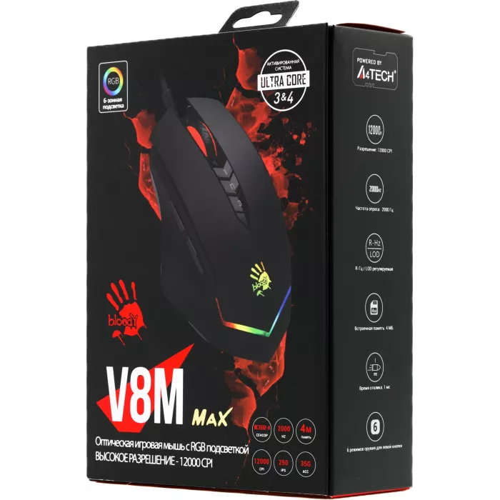 Мышь A4Tech Bloody V8M Max черный оптическая 12000dpi USB 8but