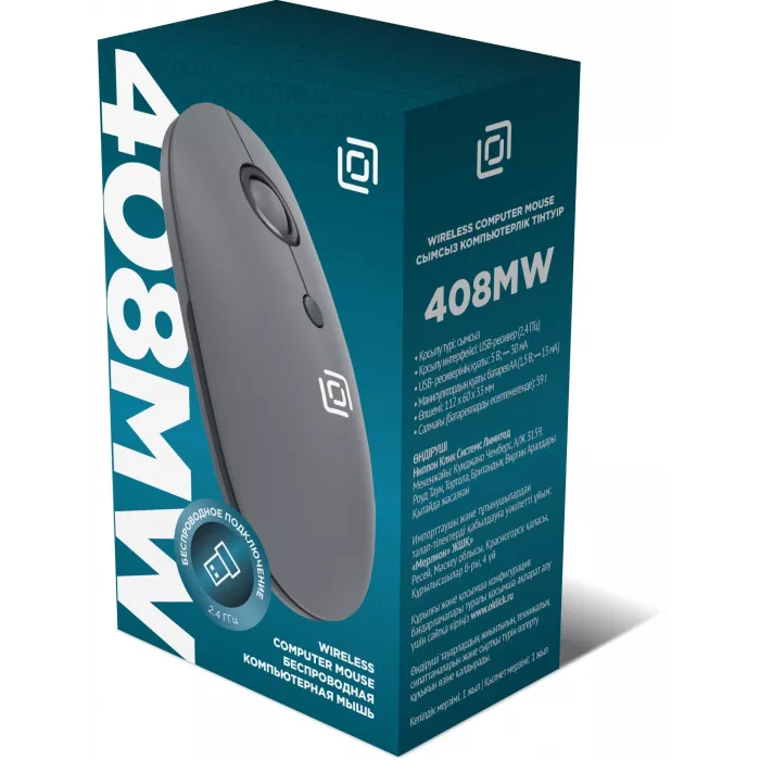 Мышь Оклик 408MW графитовый оптическая 1600dpi silent беспров. USB для ноутбука 4but (2007533)