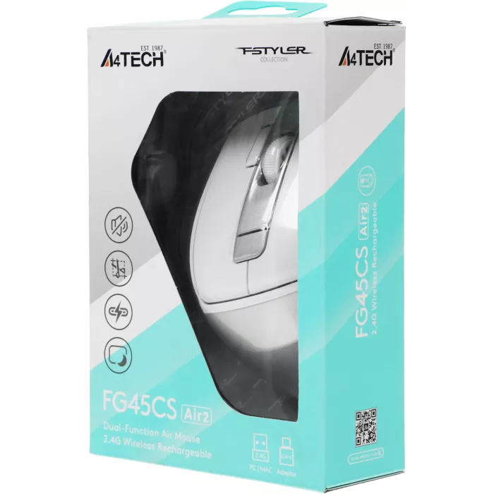 Мышь A4Tech Fstyler FG45CS Air2 белый/серебристый оптическая 2000dpi silent беспров. USB для ноутбука 7but (FG45CS AIR2 USB (SILVER WHITE))
