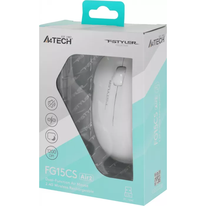 Мышь A4Tech Fstyler FG15CS Air2 белый оптическая 1200dpi silent беспров. USB для ноутбука 3but