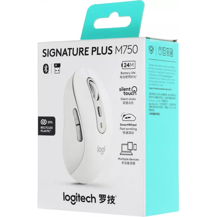 Мышь Logitech M750 белый оптическая 4000dpi беспров. BT/Radio USB 5but (910-006271)