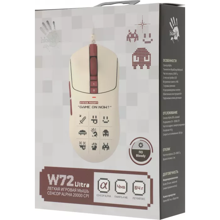 Мышь A4Tech Bloody W72 Ultra Pixels Red рисунок/бежевый/красный оптическая 20000dpi USB 6but (W72 ULTRA)