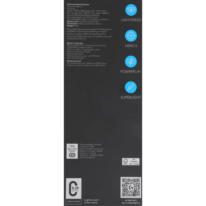 Мышь Logitech G Pro X Superlight 2 черный оптическая 32000dpi беспров. USB 4but (910-006632)