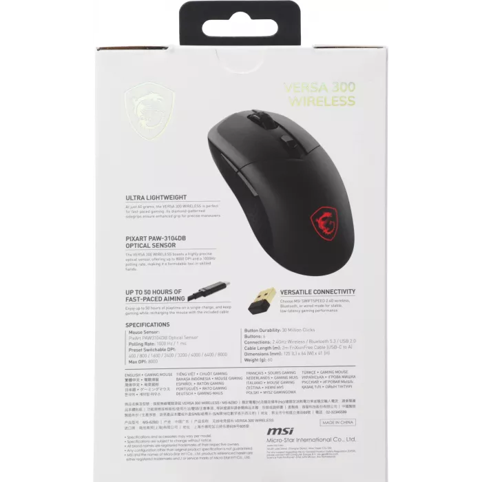 Мышь MSI VERSA 300 W MS-8ZBD черный оптическая 8000dpi беспров. BT/Radio USB 5but (S12-4301260-CLA)