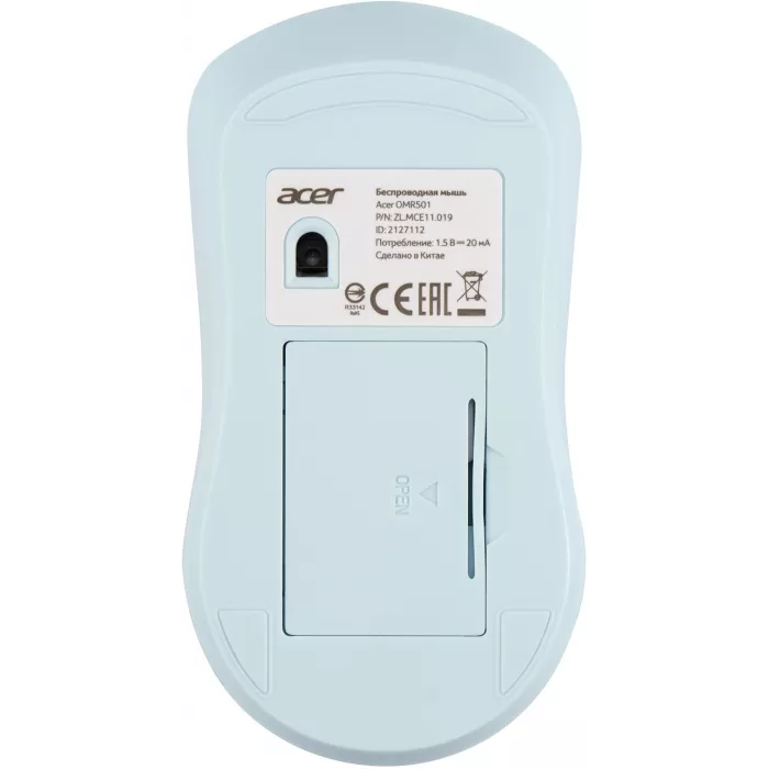 Мышь Acer OMR501 голубой оптическая 1600dpi silent беспров. USB 4but (ZL.MCE11.019)