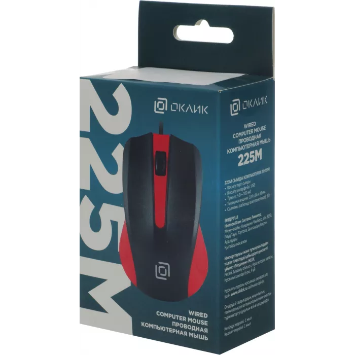 Мышь Оклик 225M черный/красный оптическая 1200dpi USB для ноутбука 3but (288237)