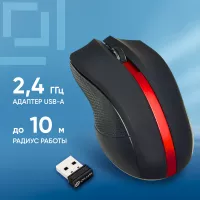 Мышь Оклик 615MW черный/красный оптическая 1200dpi беспров. USB для ноутбука 3but (412861)