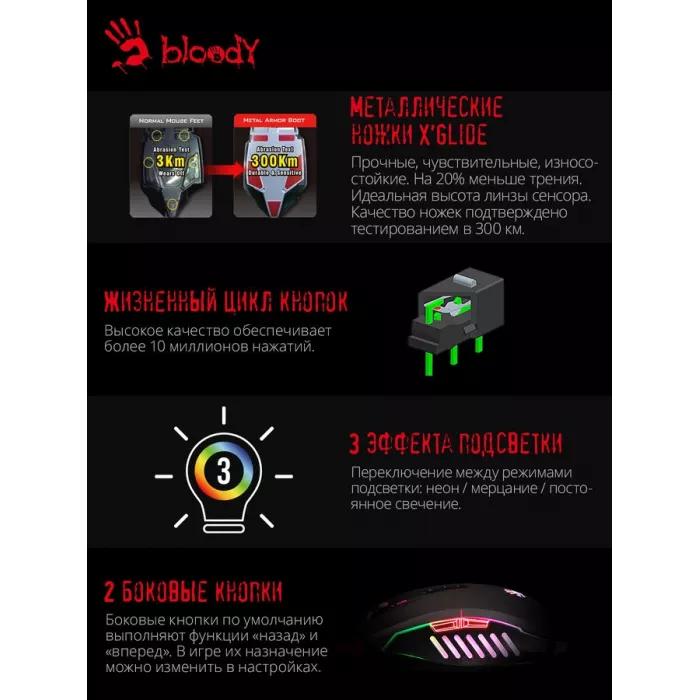 Мышь A4Tech Bloody Q80 черный оптическая 6200dpi USB 8but (Q80 BLACK)